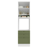 Módulo Para Microondas Vik Blanco y Verde 60x225cm con Una Puerta y con Tres Cajones
