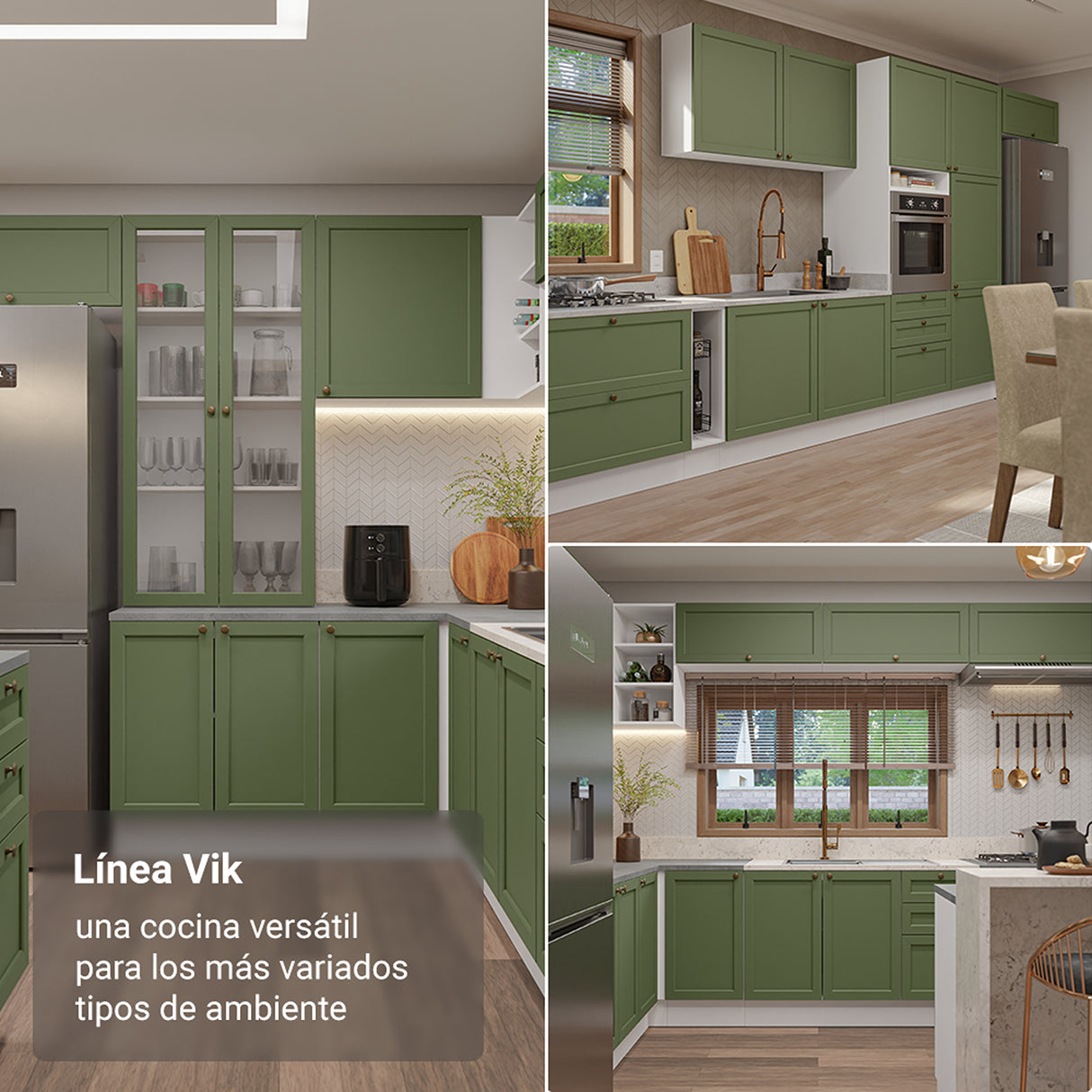 Módulo Para Microondas Vik Blanco y Verde 60x225cm con Una Puerta y con Tres Cajones