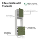 Módulo Para Microondas Vik Blanco y Verde 60x225cm con Una Puerta y con Tres Cajones