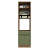 Módulo Para Microondas Vik Marrón y Verde 60x225cm con Una Puerta y con Tres Cajones