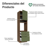 Módulo Para Microondas Vik Marrón y Verde 60x225cm con Una Puerta y con Tres Cajones
