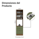 Módulo Para Microondas Vik Marrón y Verde 60x225cm con Una Puerta y con Tres Cajones
