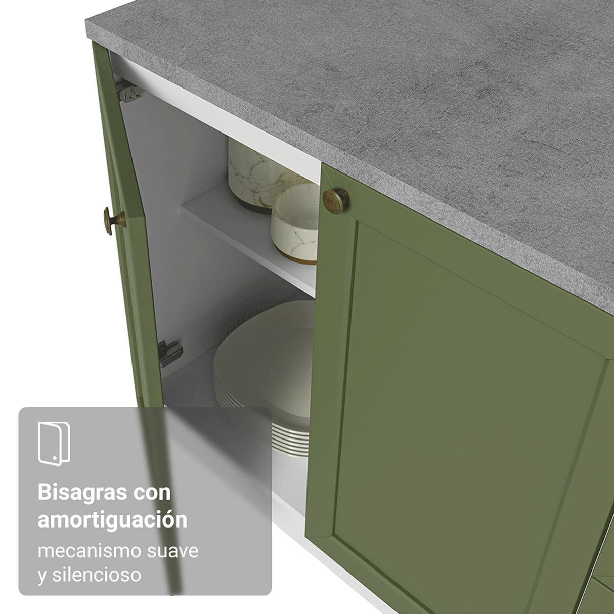 Módulo Para Microondas Vik Blanco y Verde 70x225cm con Tres Puertas