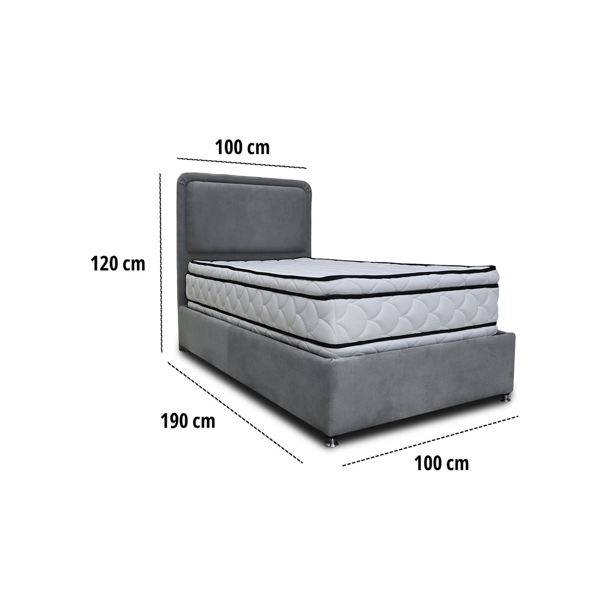 Combo Base Cama y Cabecero Nube Gris Oscuro 100x30cm para Colchón Sencillo 100 X 190 Cm con Colchón