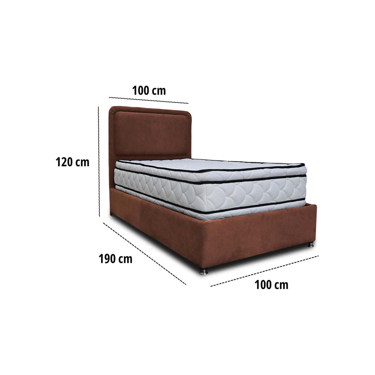 Combo Base Cama y Cabecero Nube Marron 100x30cm para Colchón Sencillo 100 X 190 Cm con Colchón