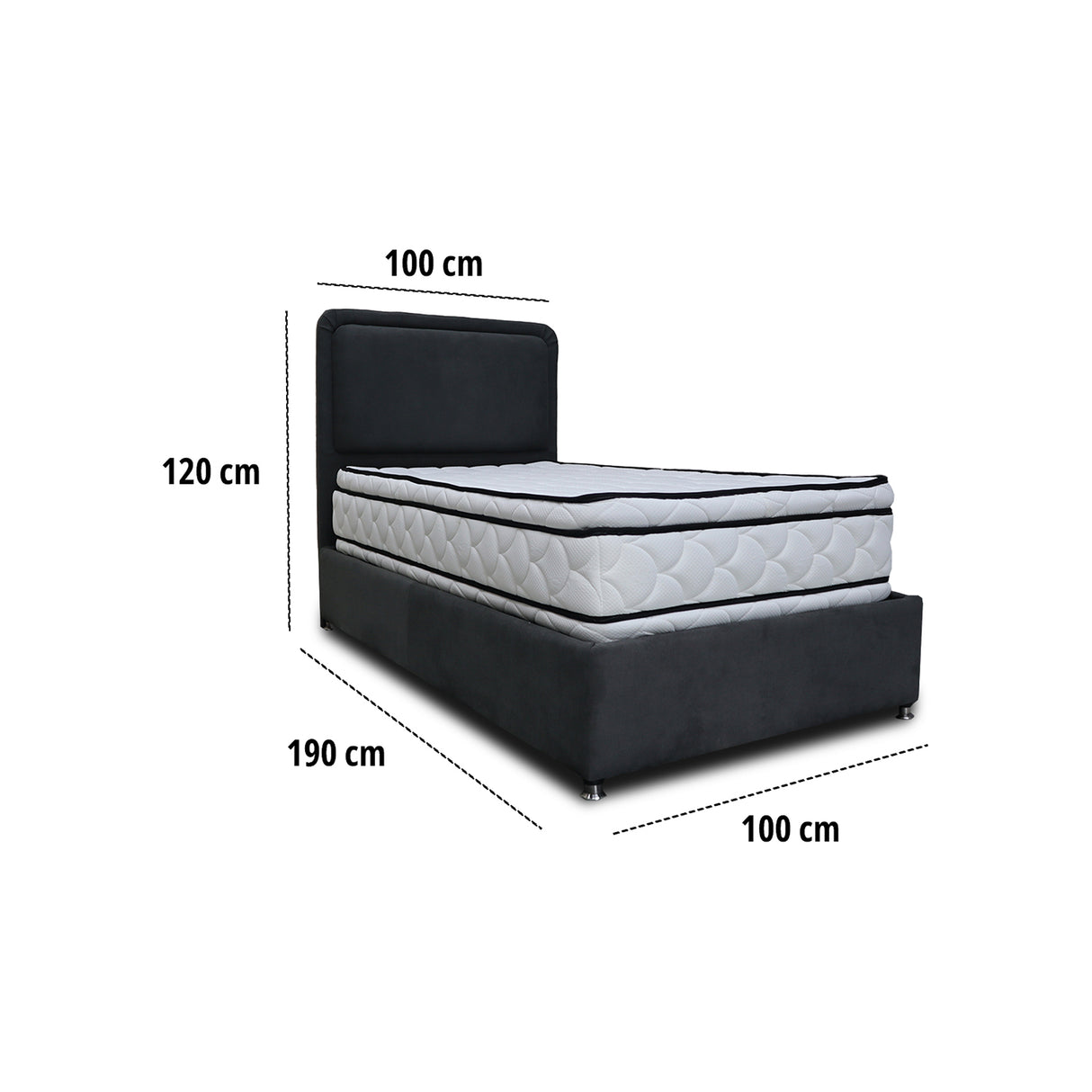 Combo Base Cama y Cabecero Nube Negro 100x30cm para Colchón Sencillo 100 X 190 Cm con Colchón