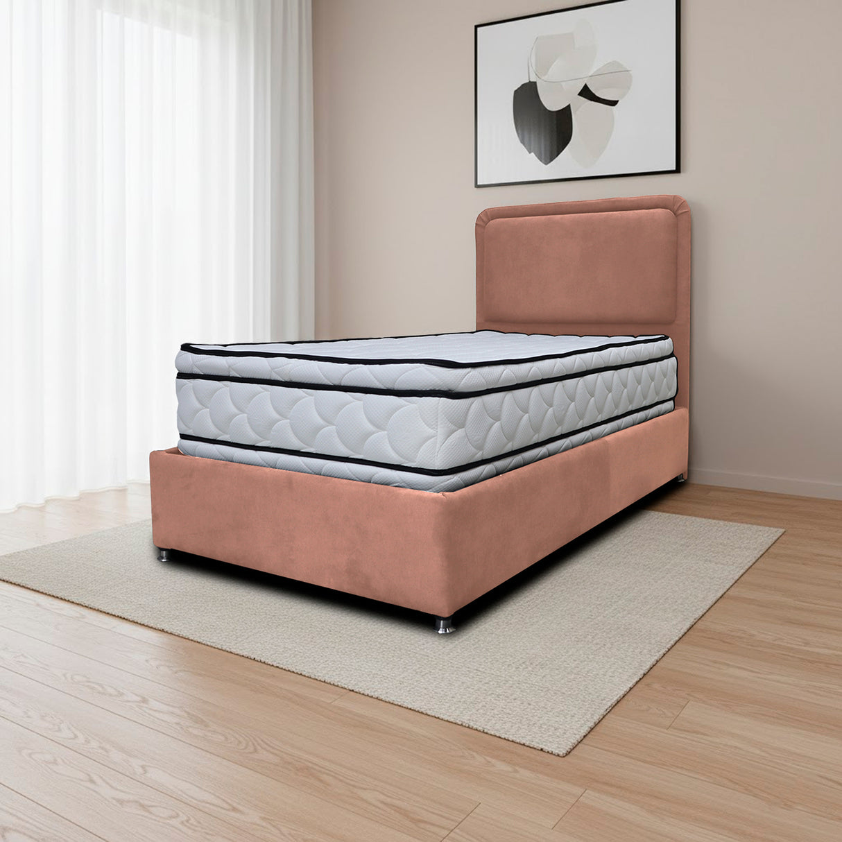 Combo Base Cama y Cabecero Nube Camel 120x30cm para Colchón Semidoble 120 X 190 Cm con Colchón