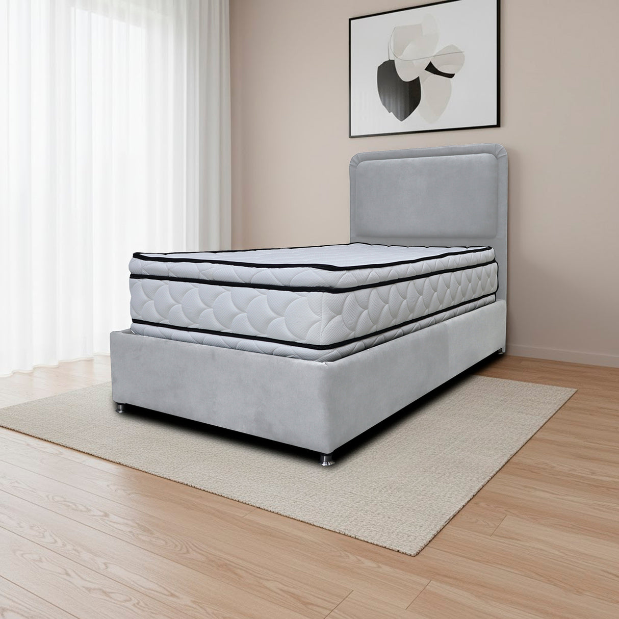 Combo Base Cama y Cabecero Nube Gris Claro 120x30cm para Colchón Semidoble 120 X 190 Cm con Colchón
