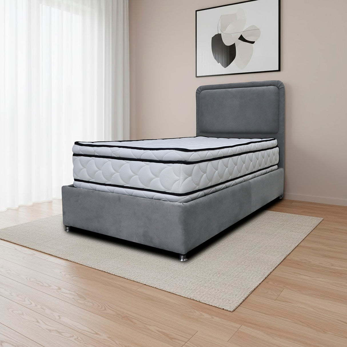 Combo Base Cama y Cabecero Nube Gris Oscuro 140x30cm para Colchón Doble 140 X 190 Cm con Colchón