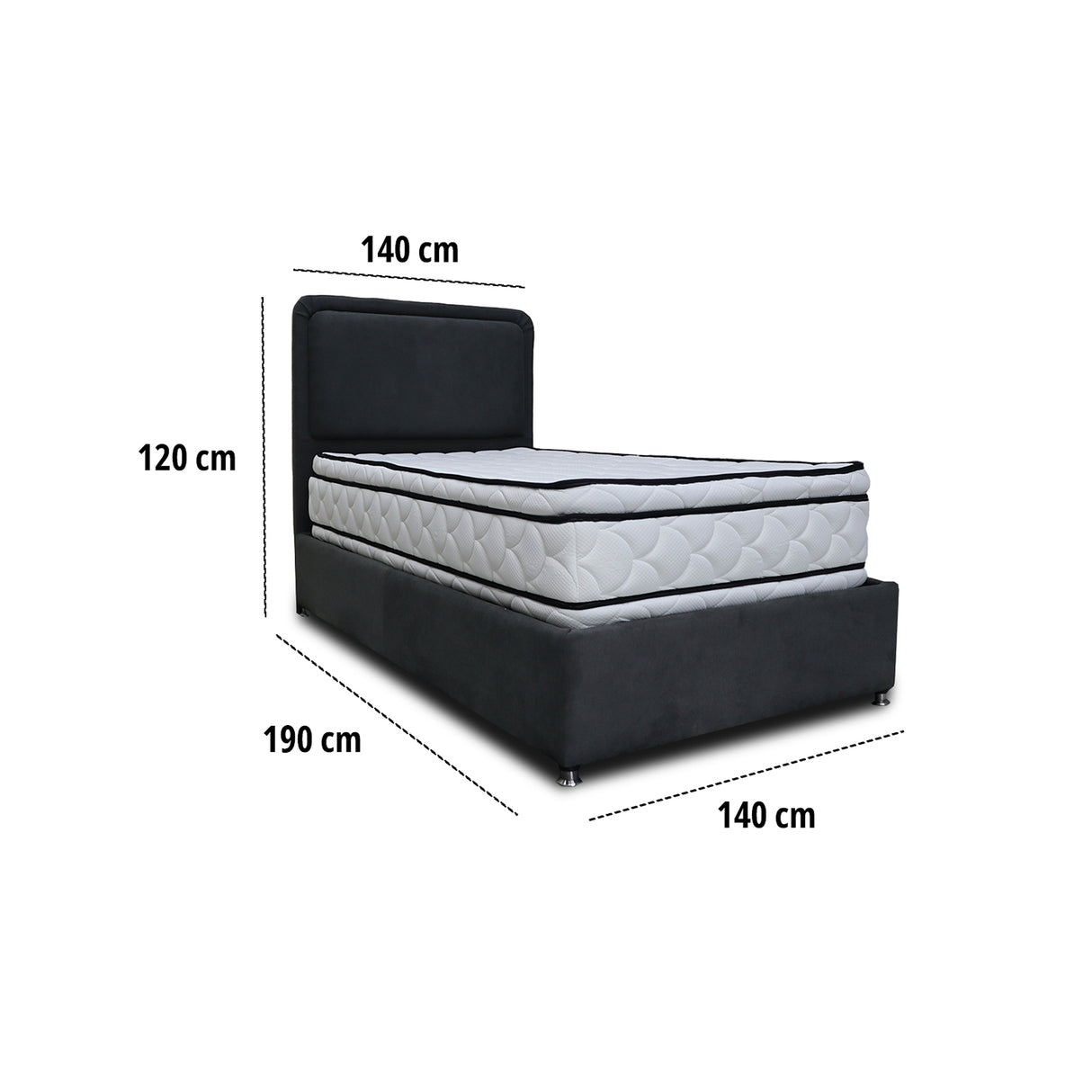 Combo Base Cama y Cabecero Nube Negro 140x30cm para Colchón Doble 140 X 190 Cm con Colchón