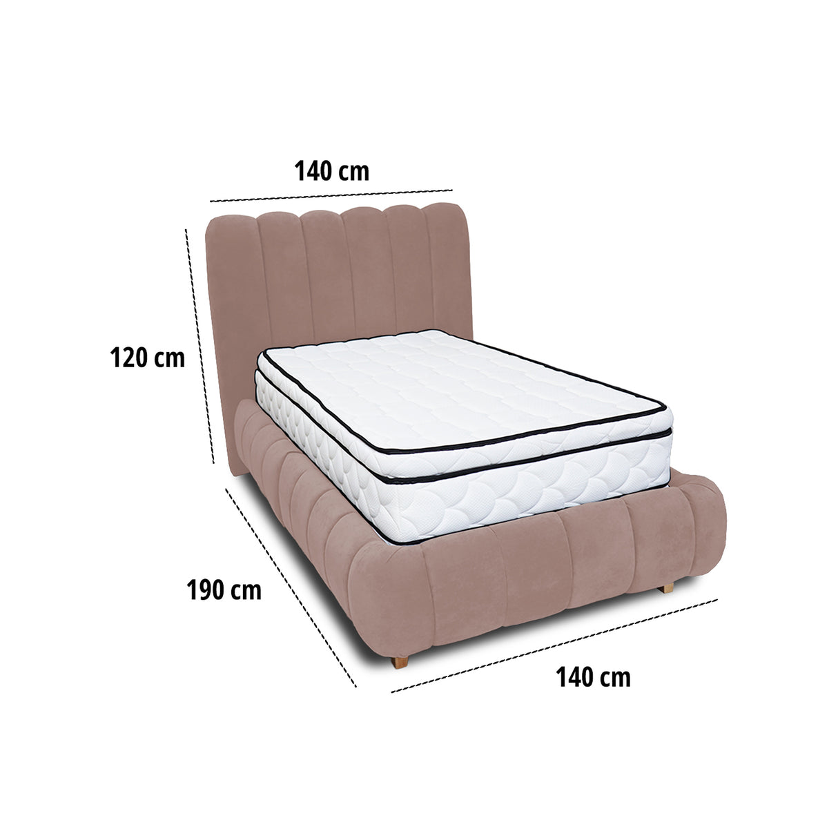 Combo Base Cama y Cabecero Praga Camel 140x40cm para Colchón Doble 140 X 190 Cm con Colchón