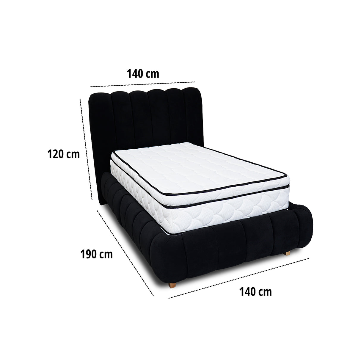 Combo Base Cama y Cabecero Praga Negro 140x40cm para Colchón Doble 140 X 190 Cm con Colchón