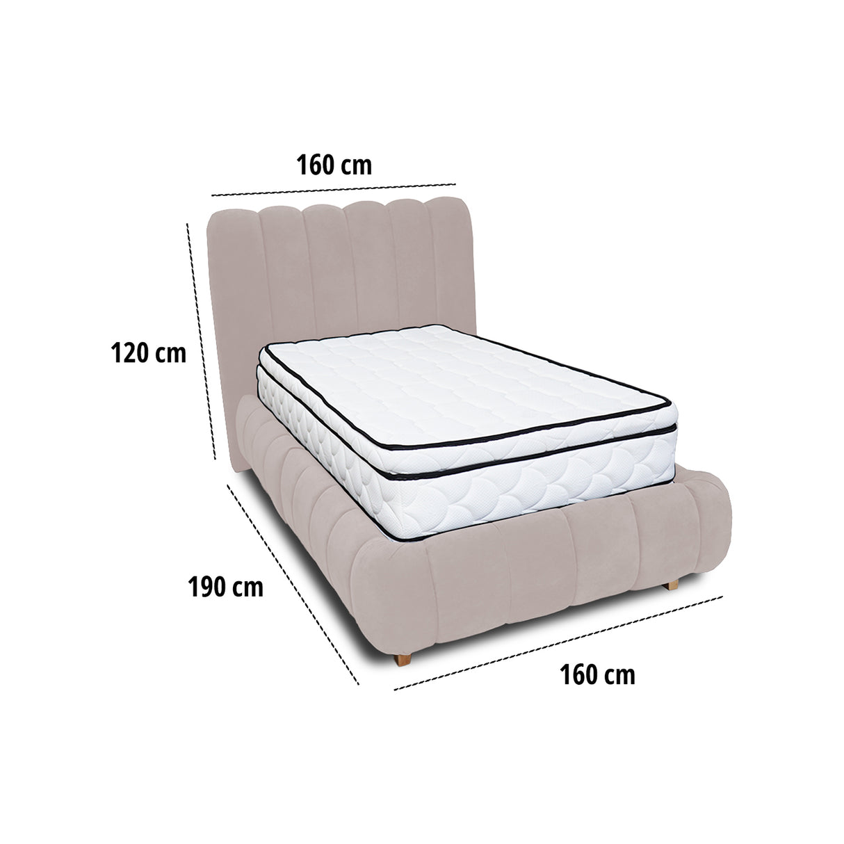Combo Base Cama y Cabecero Praga Beige 160x40cm para Colchón Queen 160 X 190 Cm con Colchón