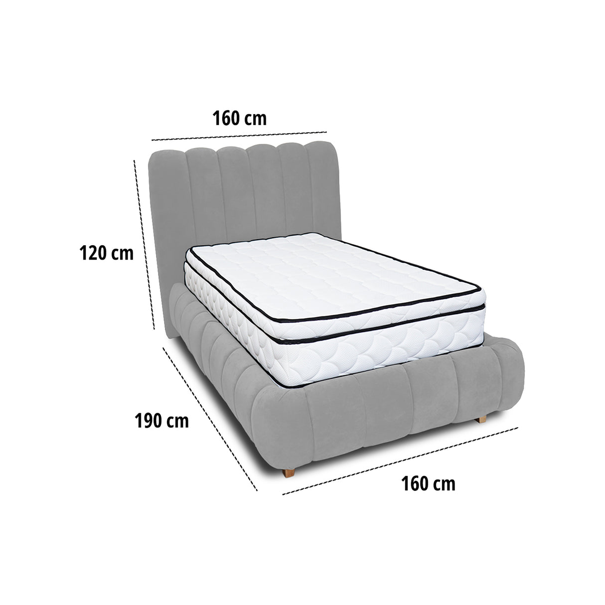 Combo Base Cama y Cabecero Praga Gris 160x40cm para Colchón Doble 140 X 190 Cm con Colchón