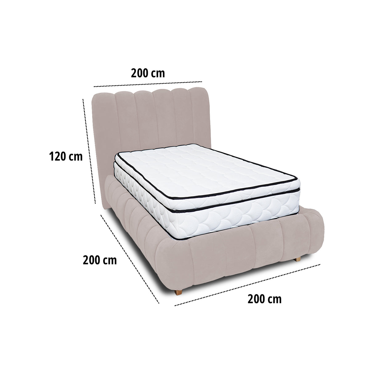 Combo Base Cama y Cabecero Praga Beige 200x40cm para Colchón King 200 X 190 Cm con Colchón