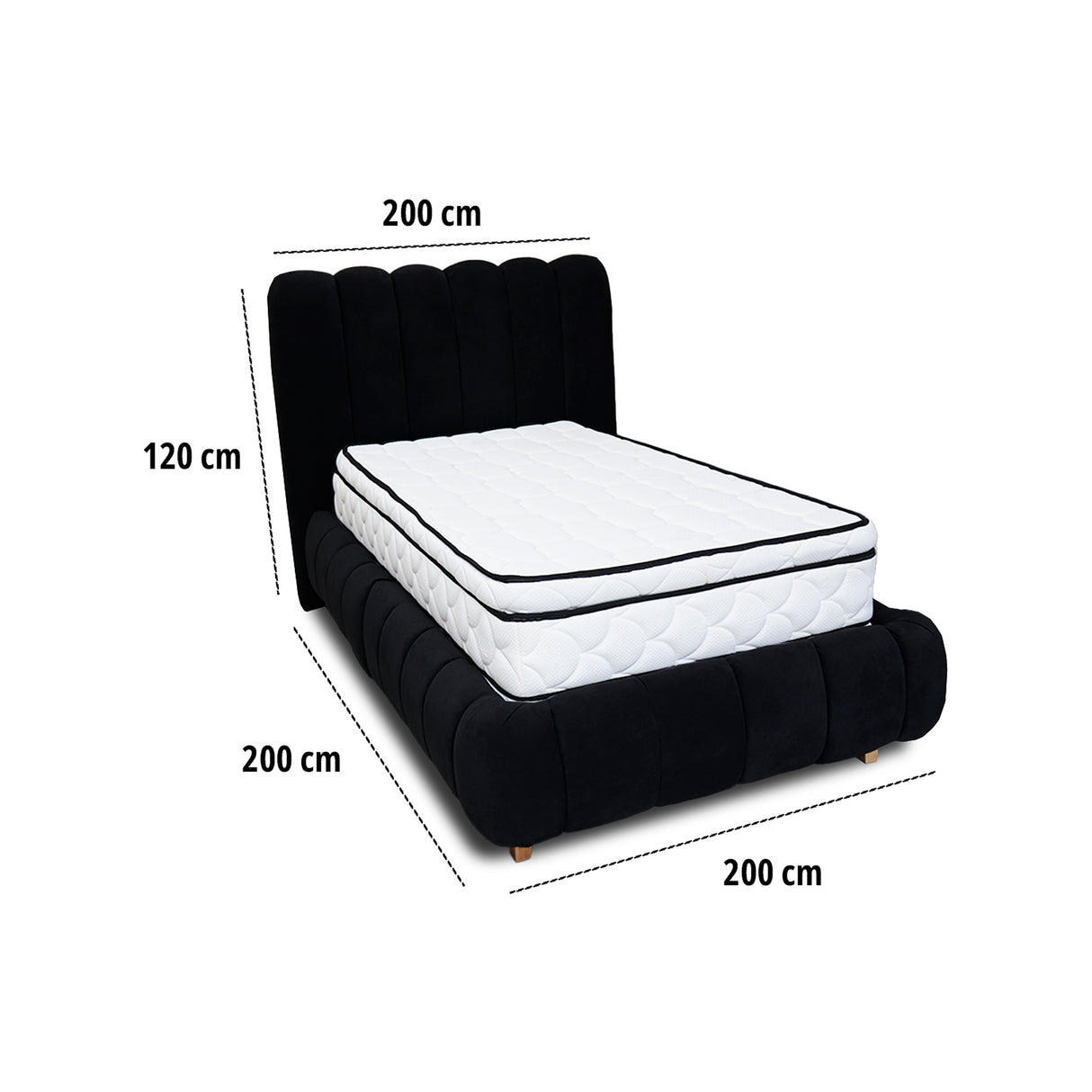 Combo Base Cama y Cabecero Praga Negro 200x40cm para Colchón King 200 X 190 Cm con Colchón