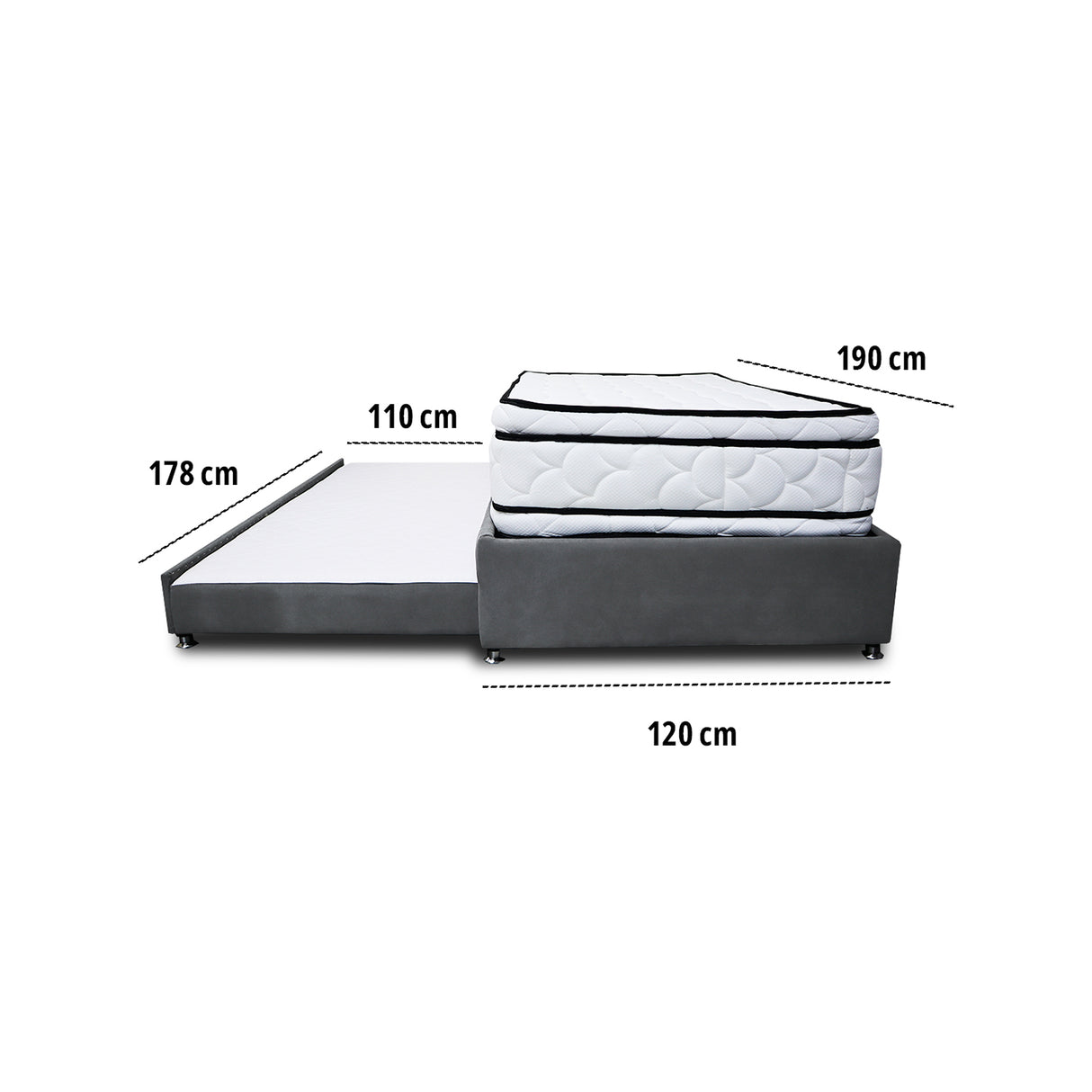 Combo Cama Tarima y Colchón Nube Gris Oscuro 120x35cm para Colchón Semidoble 120 X 190 Cm sin Cabecero