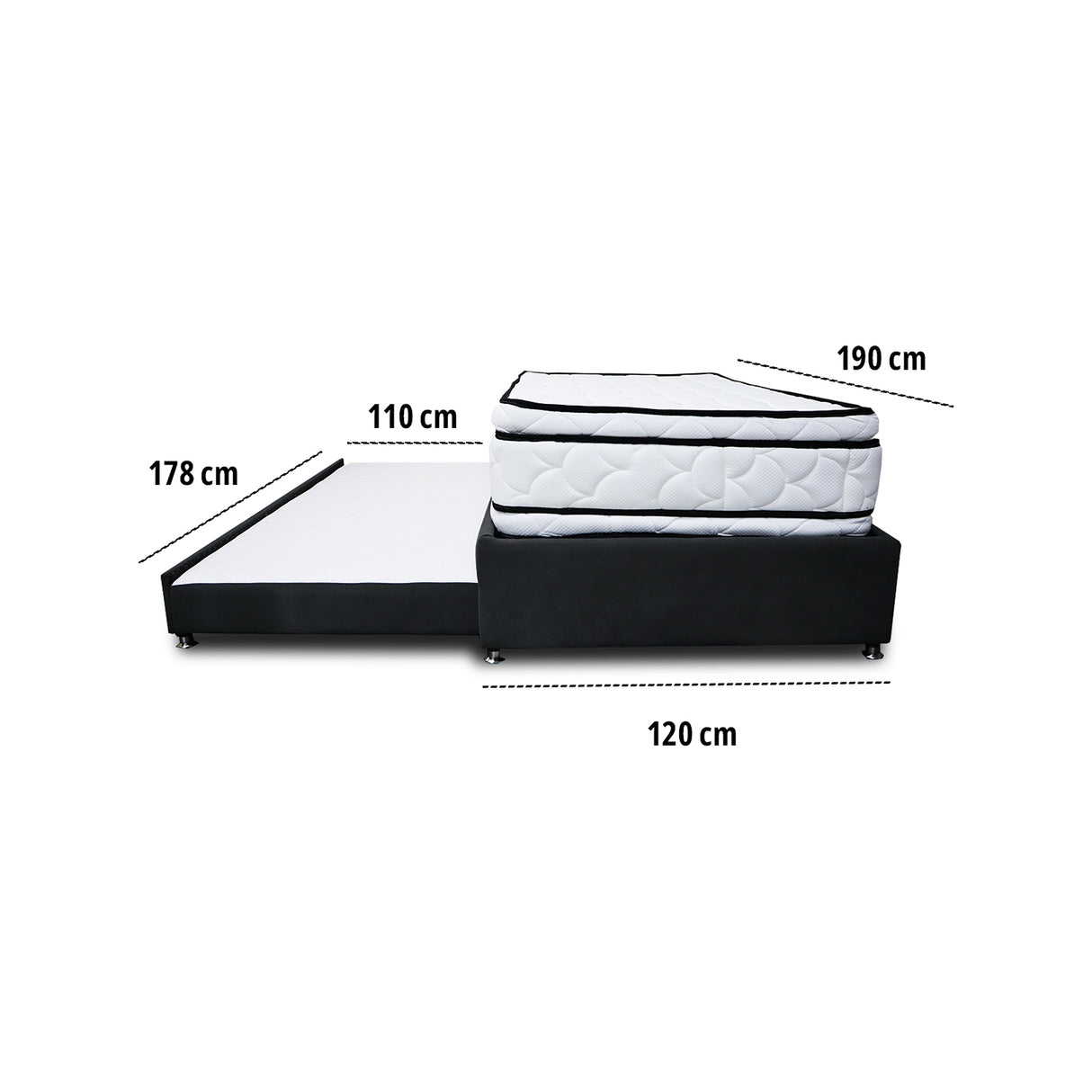Combo Cama Tarima y Colchón Nube Negro 120x35cm para Colchón Semidoble 120 X 190 Cm sin Cabecero