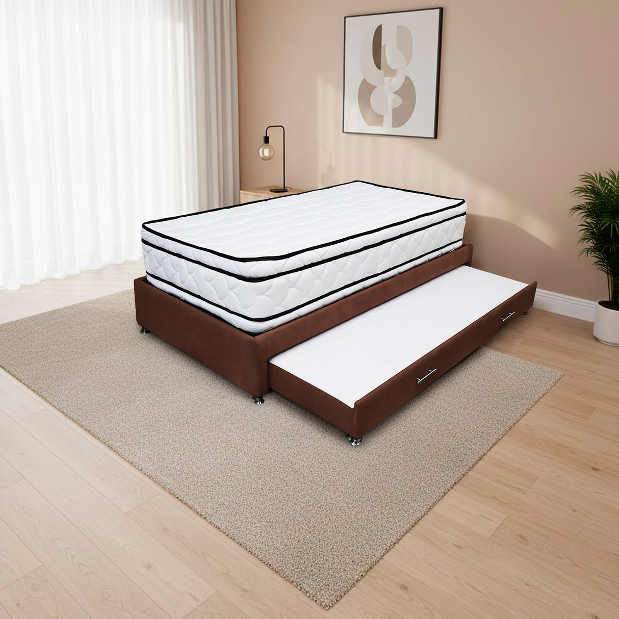 Combo Cama Tarima y Colchón Nube Marron 140x35cm para Colchón Doble 140 X 190 Cm sin Cabecero