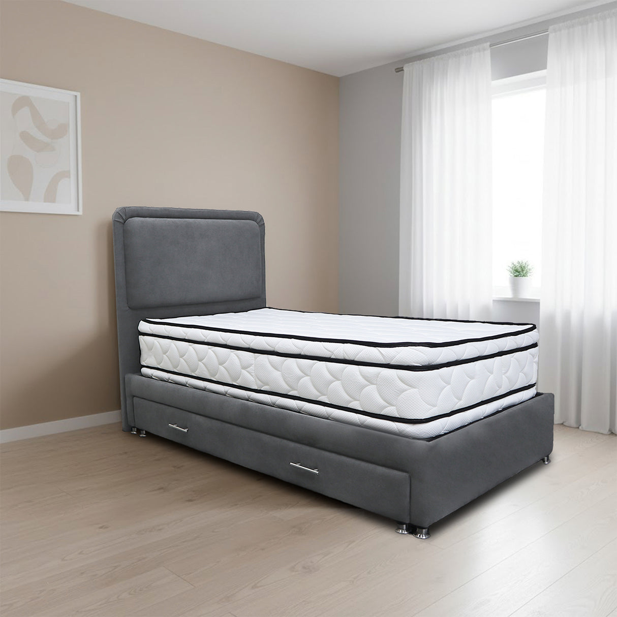 Combo Cama Tarima Nido y Cabecero Nube Gris Oscuro 100x35cm para Colchón Sencillo 100 X 190 Cm con Colchón