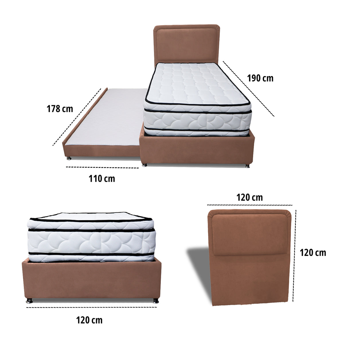 Combo Cama Tarima Nido y Cabecero Nube Camel 120x35cm para Colchón Semidoble 120 X 190 Cm con Colchón