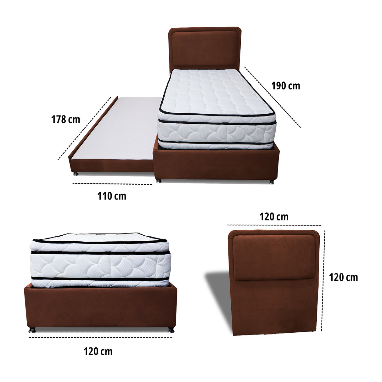 Combo Cama Tarima Nido y Cabecero Nube Marron 120x35cm para Colchón Semidoble 120 X 190 Cm con Colchón