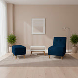 Combo Poltrona y Puff Milan Azul 60x95cm de Dos Puestos sin Apoya Brazos