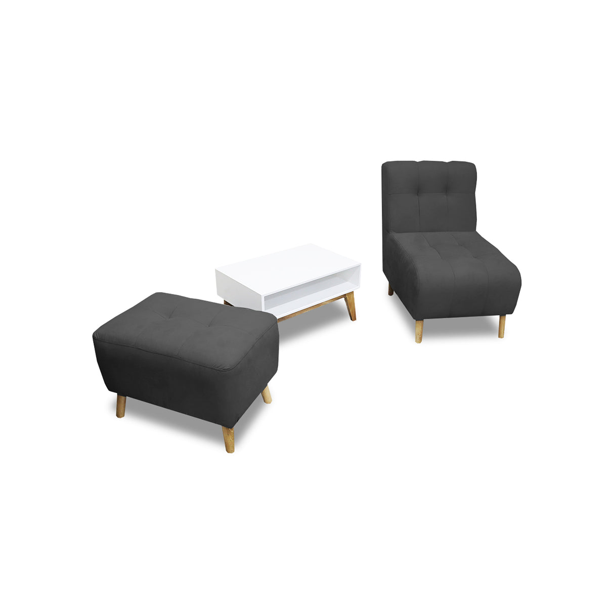 Combo Poltrona y Puff Milan Gris Oscuro 60x95cm de Dos Puestos sin Apoya Brazos