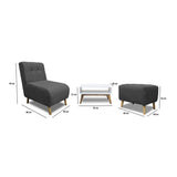 Combo Poltrona y Puff Milan Gris Oscuro 60x95cm de Dos Puestos sin Apoya Brazos