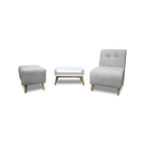 Combo Poltrona y Puff Milan Plata 60x95cm de Dos Puestos sin Apoya Brazos