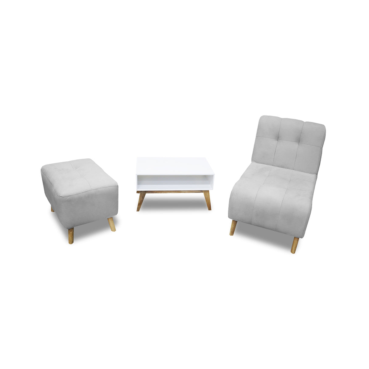 Combo Poltrona y Puff Milan Plata 60x95cm de Dos Puestos sin Apoya Brazos