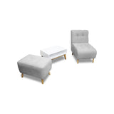 Combo Poltrona y Puff Milan Plata 60x95cm de Dos Puestos sin Apoya Brazos