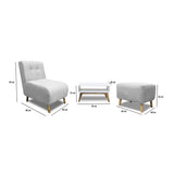 Combo Poltrona y Puff Milan Plata 60x95cm de Dos Puestos sin Apoya Brazos