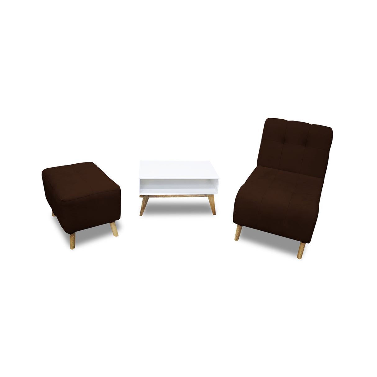 Combo Poltrona y Puff Milan Marron 60x95cm de Dos Puestos sin Apoya Brazos