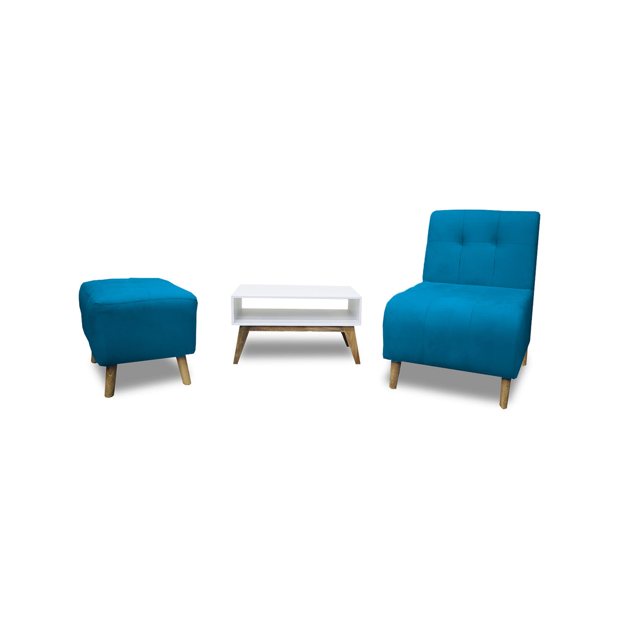 Combo Poltrona y Puff Milan Turquesa 60x95cm de Dos Puestos sin Apoya Brazos