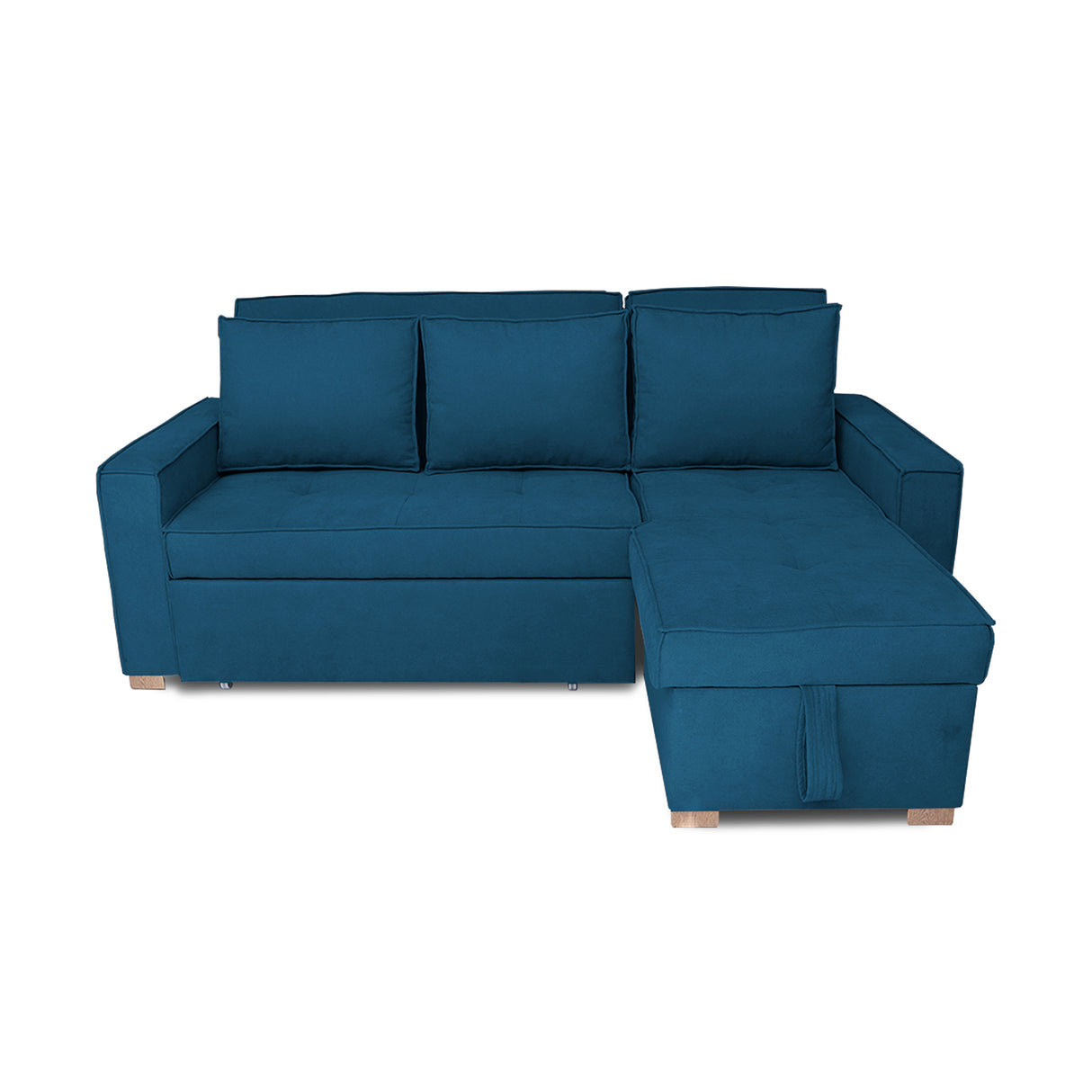 Sofá Cama Esquinero Marsella Azul Petróleo 210x95cm de Cinco Puestos Reclinable con Apoya Brazos