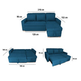 Sofá Cama Esquinero Marsella Azul Petróleo 210x95cm de Cinco Puestos Reclinable con Apoya Brazos