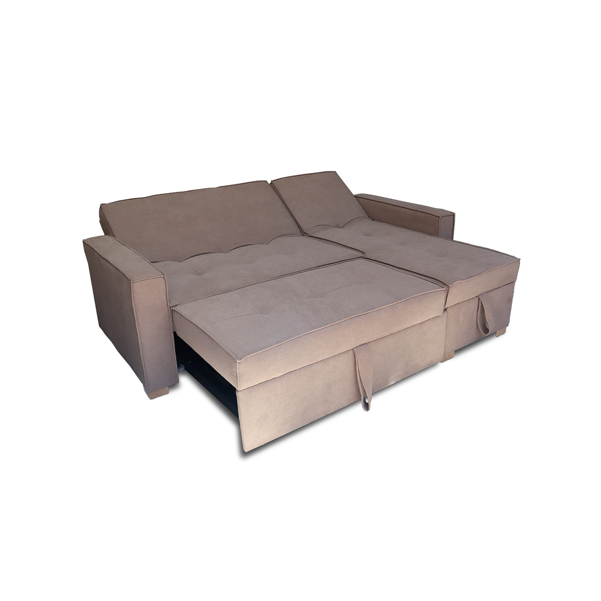 Sofá Cama Esquinero Marsella Camel 210x95cm de Cinco Puestos Reclinable con Apoya Brazos