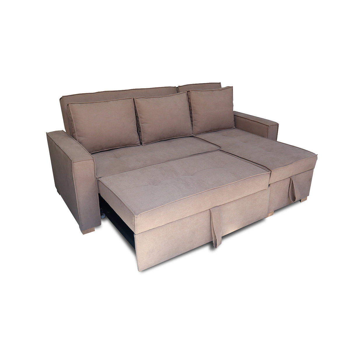 Sofá Cama Esquinero Marsella Camel 210x95cm de Cinco Puestos Reclinable con Apoya Brazos