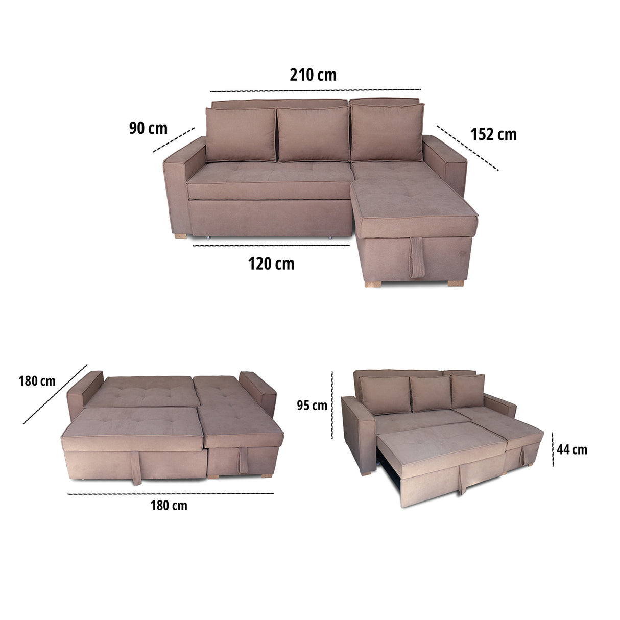Sofá Cama Esquinero Marsella Camel 210x95cm de Cinco Puestos Reclinable con Apoya Brazos