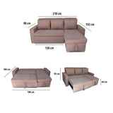 Sofá Cama Esquinero Marsella Camel 210x95cm de Cinco Puestos Reclinable con Apoya Brazos