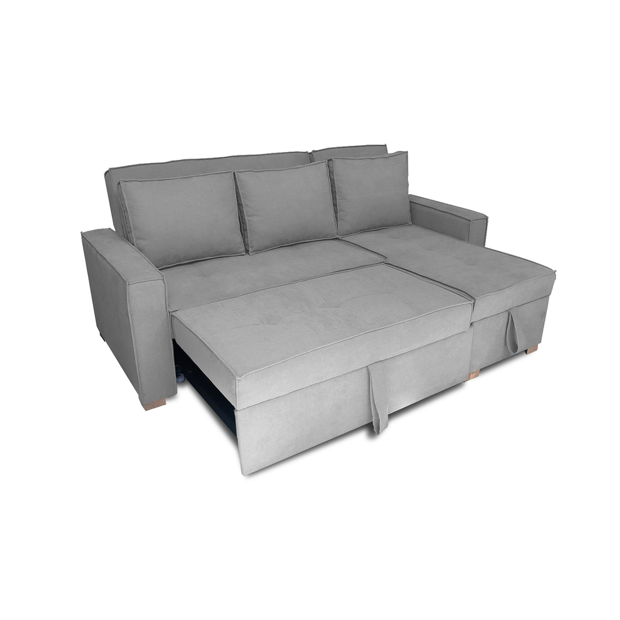 Sofá Cama Esquinero Marsella Gris 210x95cm de Cinco Puestos Reclinable con Apoya Brazos
