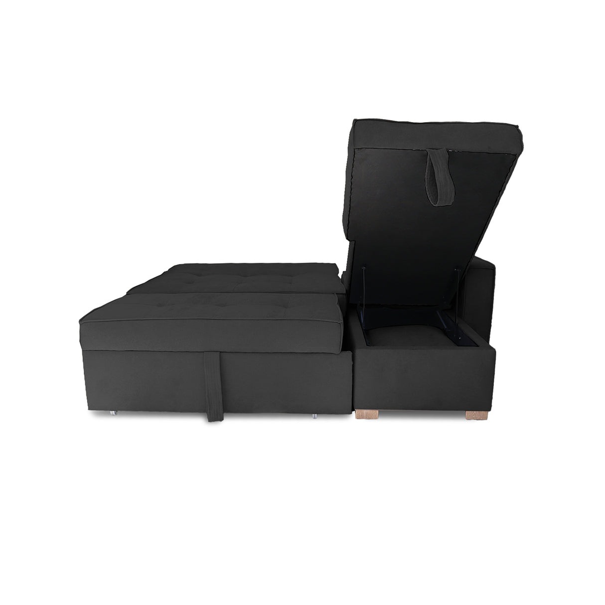 Sofá Cama Esquinero Marsella Negro 210x95cm de Cinco Puestos Reclinable con Apoya Brazos