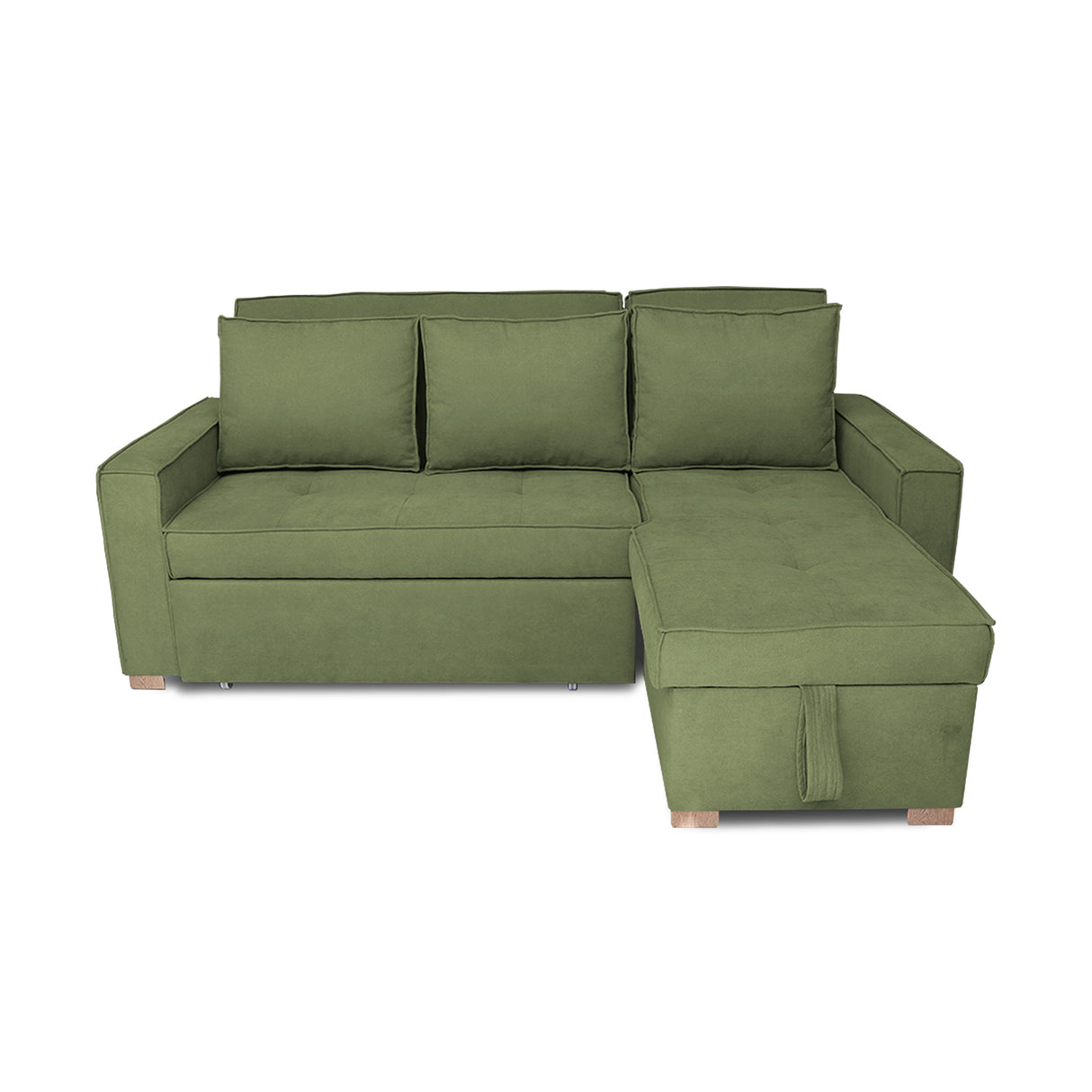 Sofá Cama Esquinero Marsella Verde 210x95cm de Cinco Puestos Reclinable con Apoya Brazos