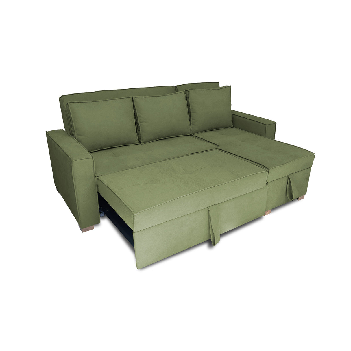 Sofá Cama Esquinero Marsella Verde 210x95cm de Cinco Puestos Reclinable con Apoya Brazos
