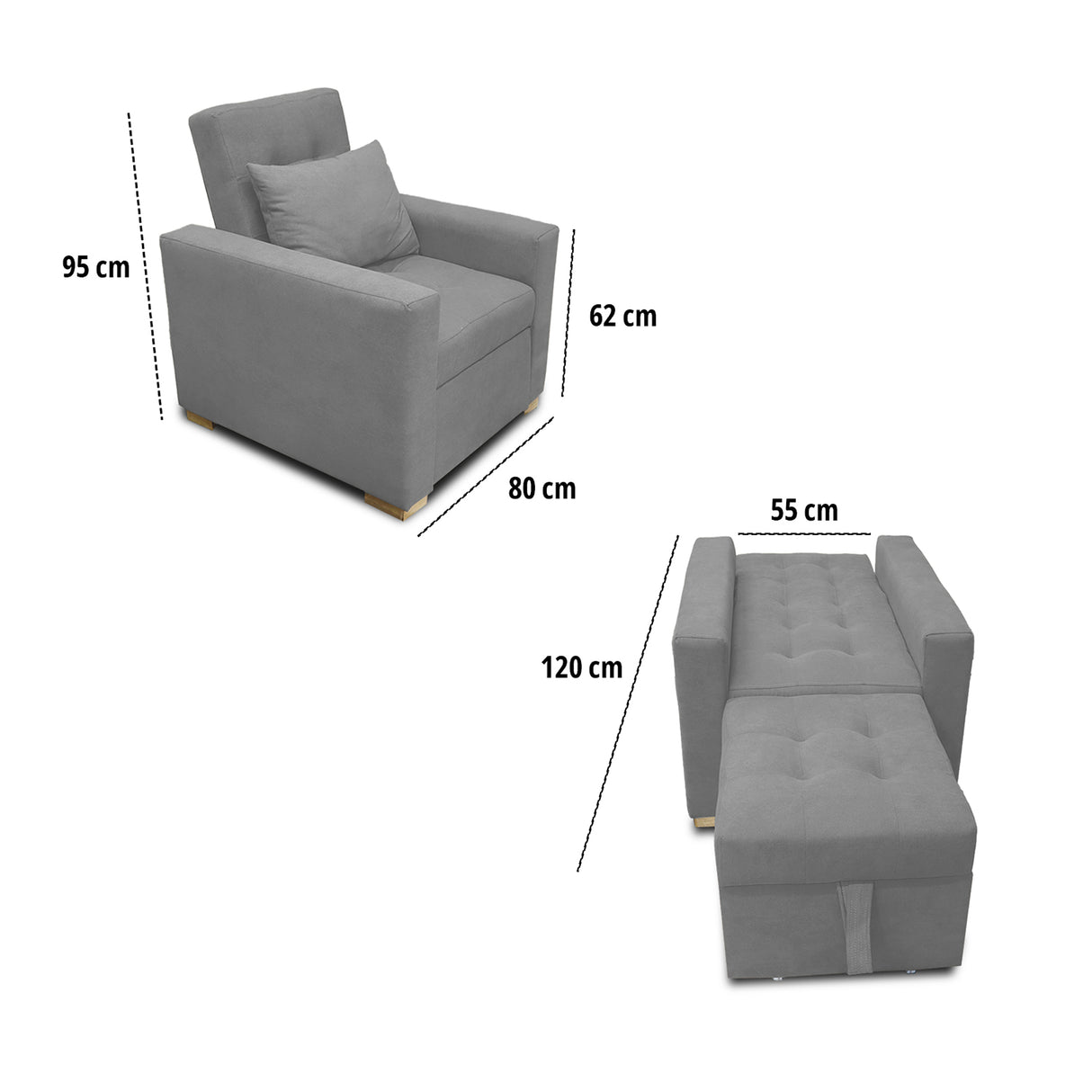 Poltrona Mood Gris 80x95cm de Un Puesto Reclinable sin Apoya Brazos