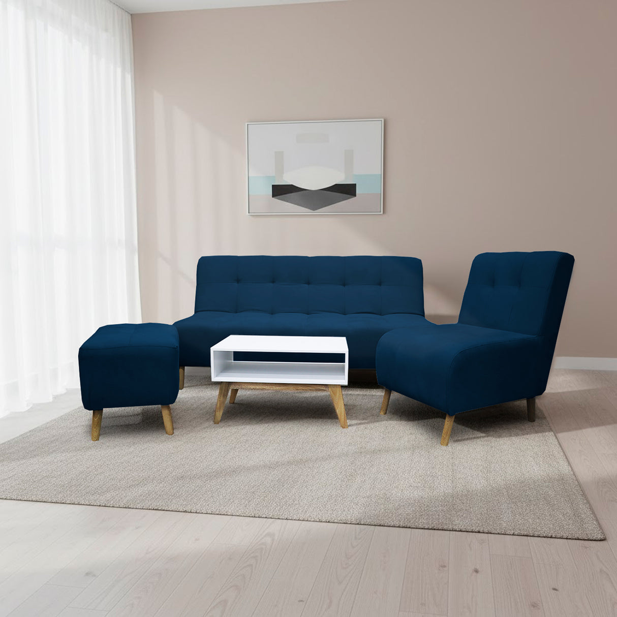 Sala Milan Azul 160x95cm de Cinco Puestos sin Apoya Brazos