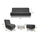 Sala Milan Gris Oscuro 160x95cm de Cinco Puestos sin Apoya Brazos