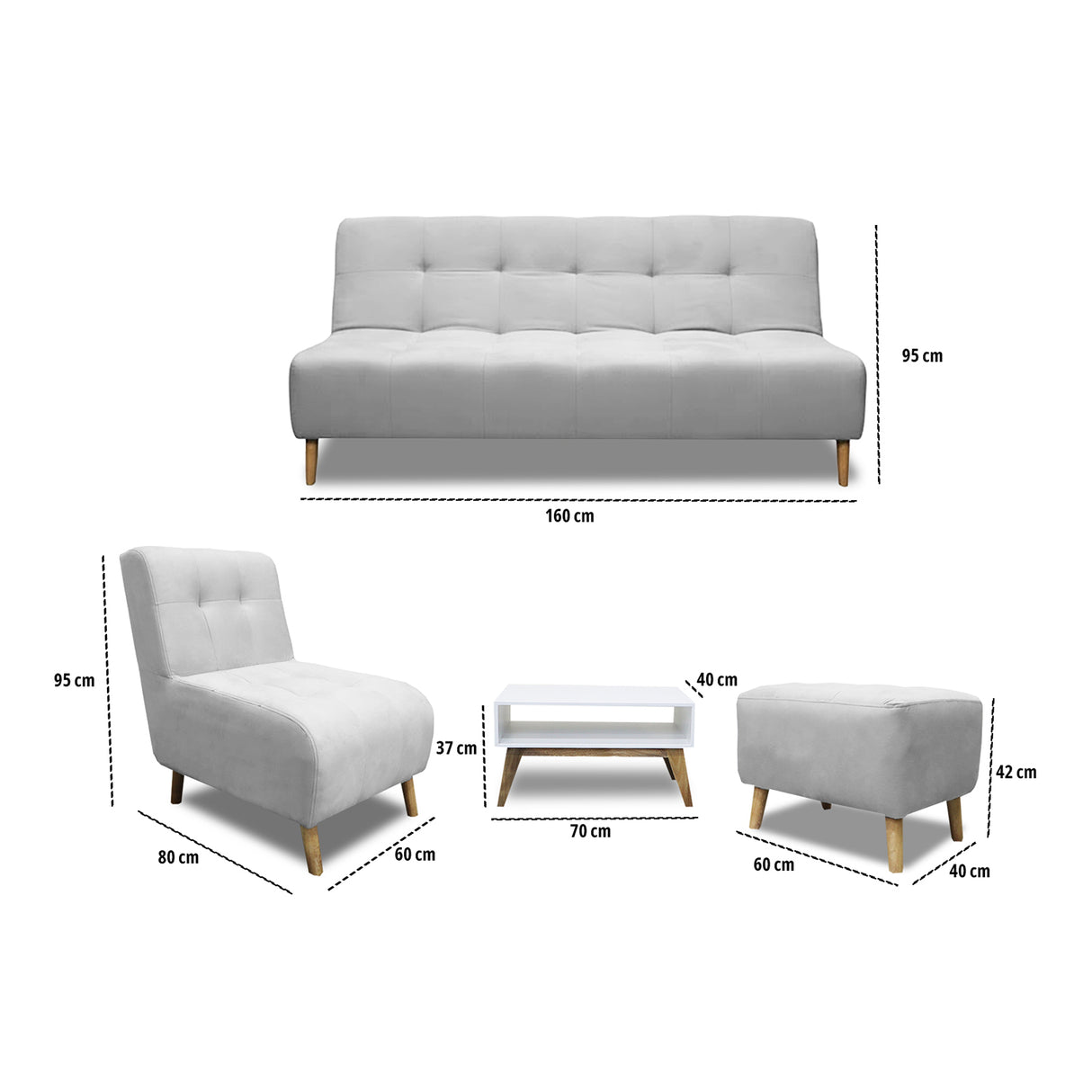 Sala Milan Plata 160x95cm de Cinco Puestos sin Apoya Brazos
