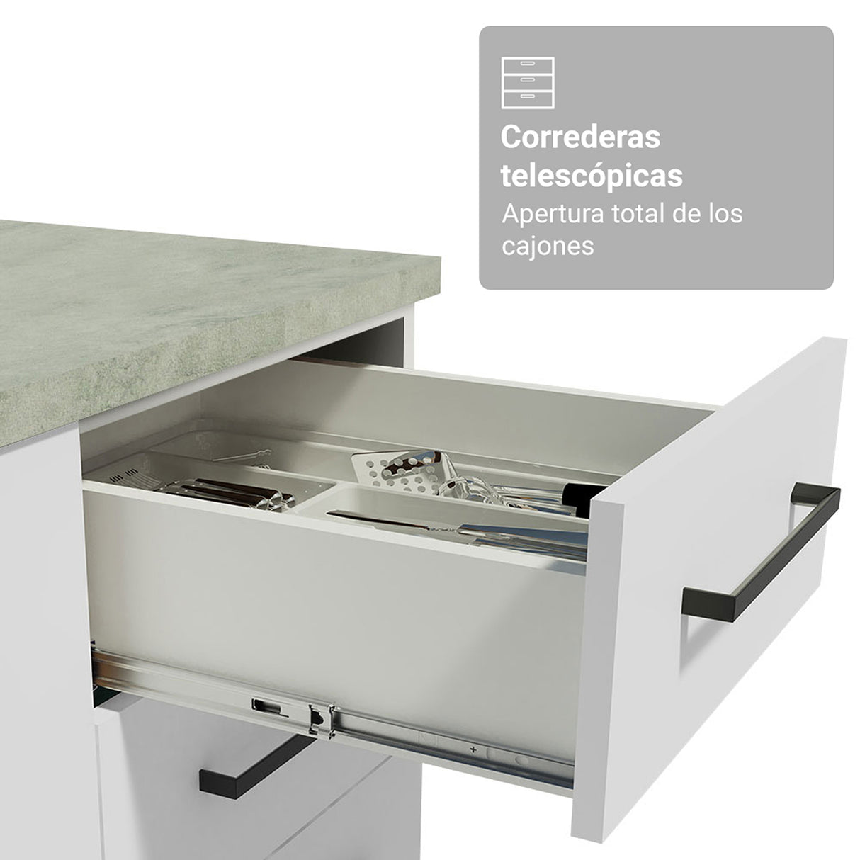 Mueble para Baño Agata Blanco 120x225cm Individual sin Lavamanos con Tres Cajones y Tres Puertas